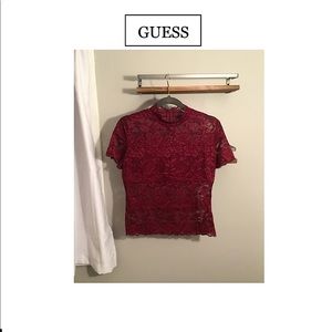 Burgundy Red Lace Guess Top L